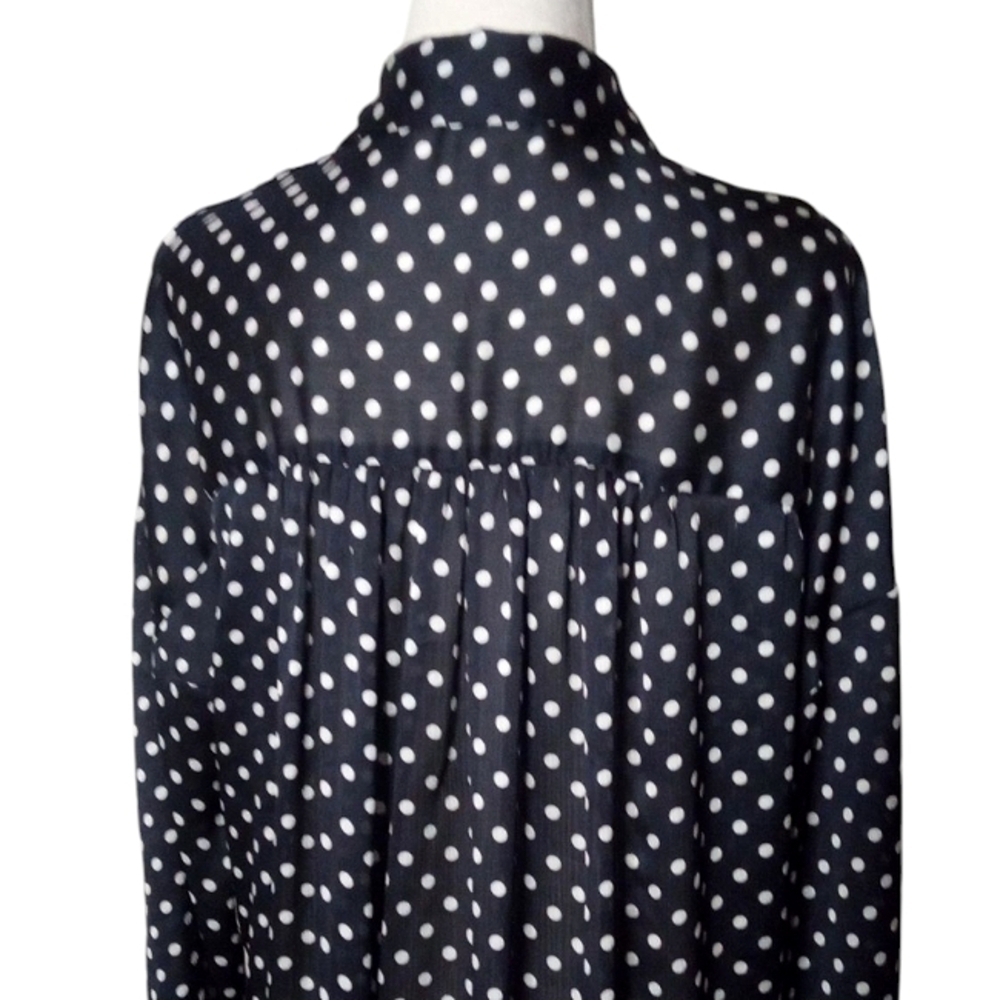 Zara Basic Split V Neck Navy Blue & White Polkado… - image 5